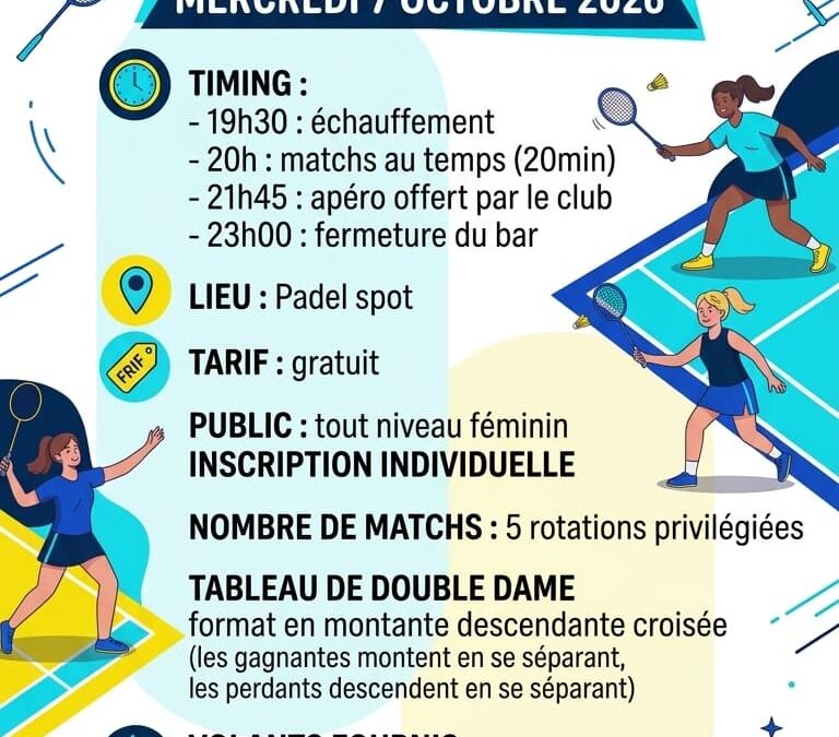 Tournoi convivial féminin – 7 octobre à Padel spot